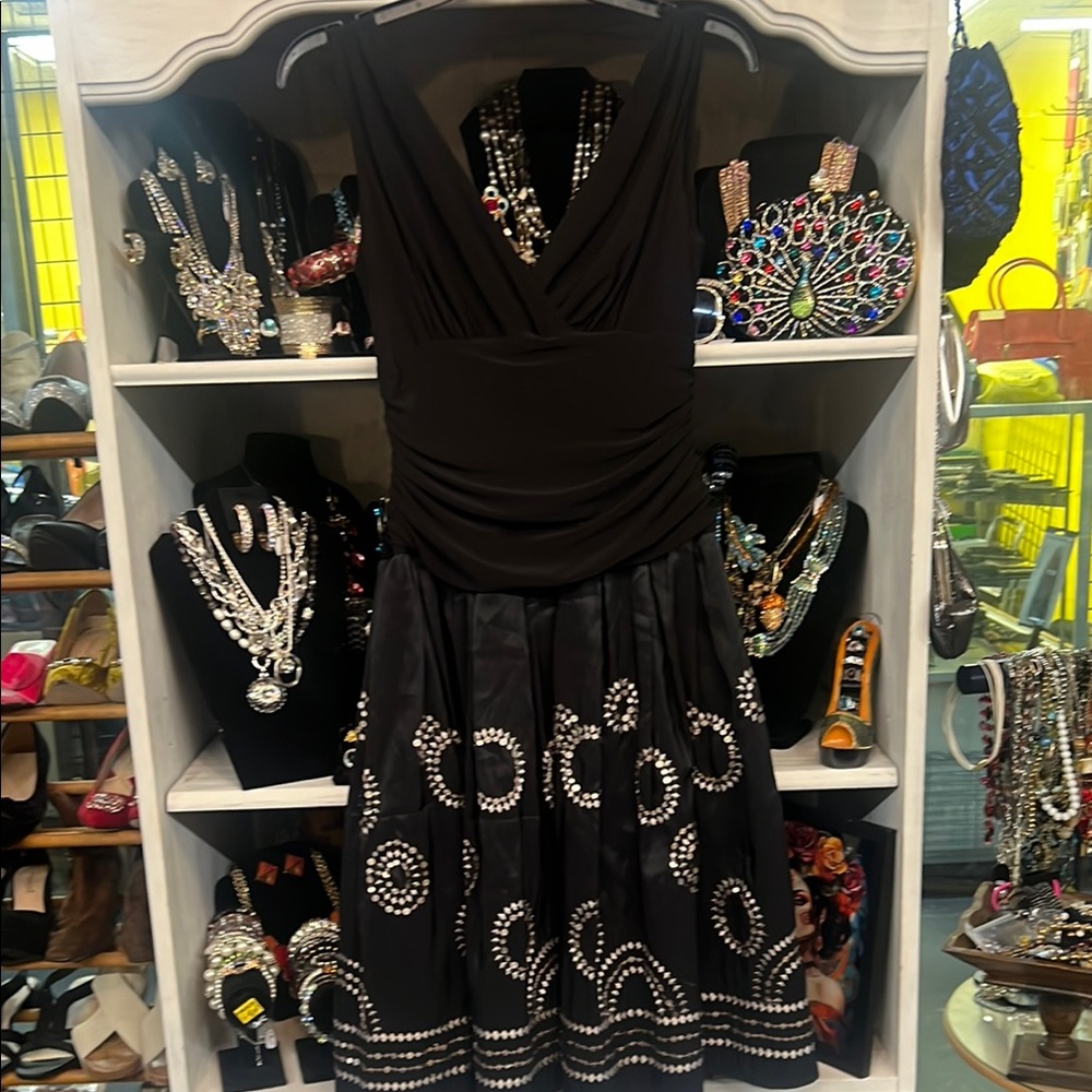 Elegant Black Dress with White Accents